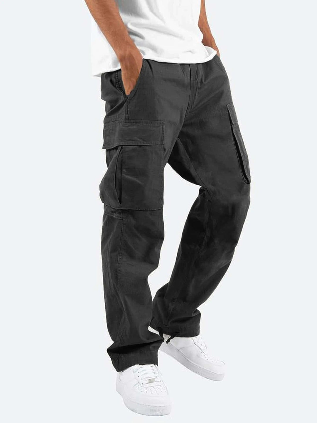 Pantalon cargo homme ample en coton mélangé à chevilles resserrables – Florian - Noir