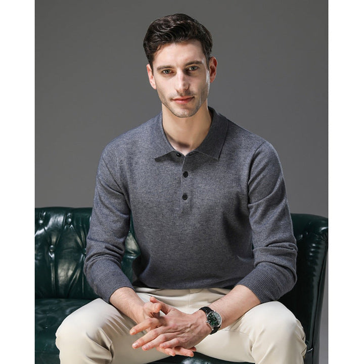 Pull polo homme élégant en maille façon cachemire à boutons – David – vue 14