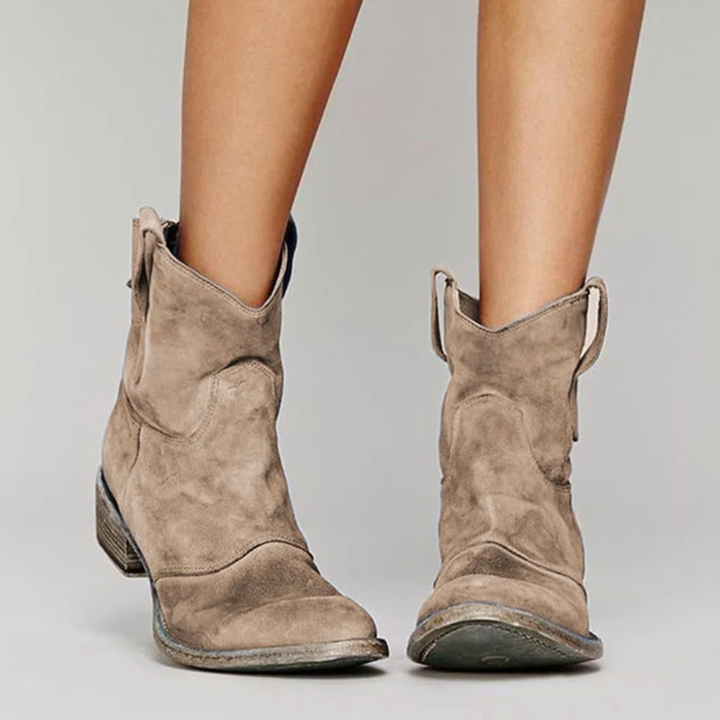Bottines femme en daim souples à talon bloc bas – Colette – Marron clair