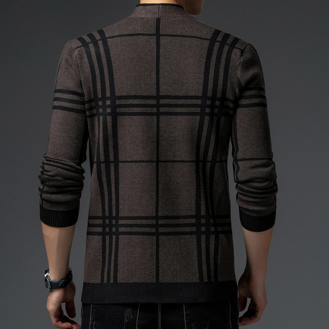 Cardigan homme en maille à carreaux ouvert à poches – Gaspard – vue 10