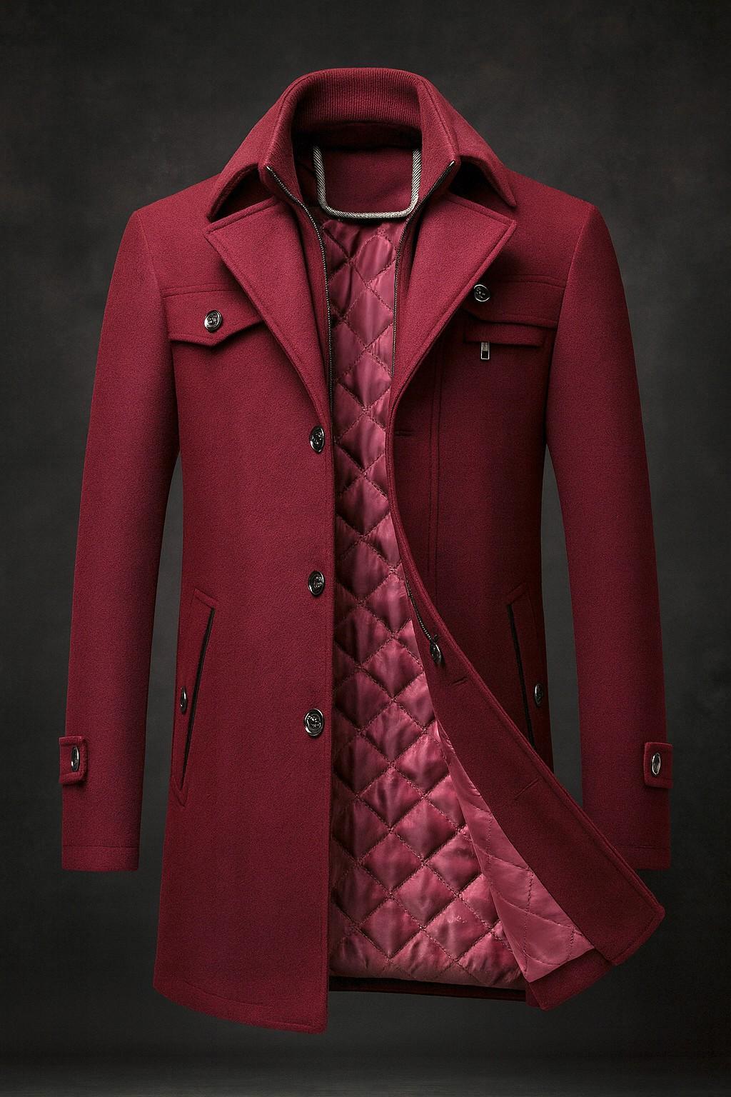 Manteau homme en laine naturelle à doublure matelassée – Édouard – Bordeaux