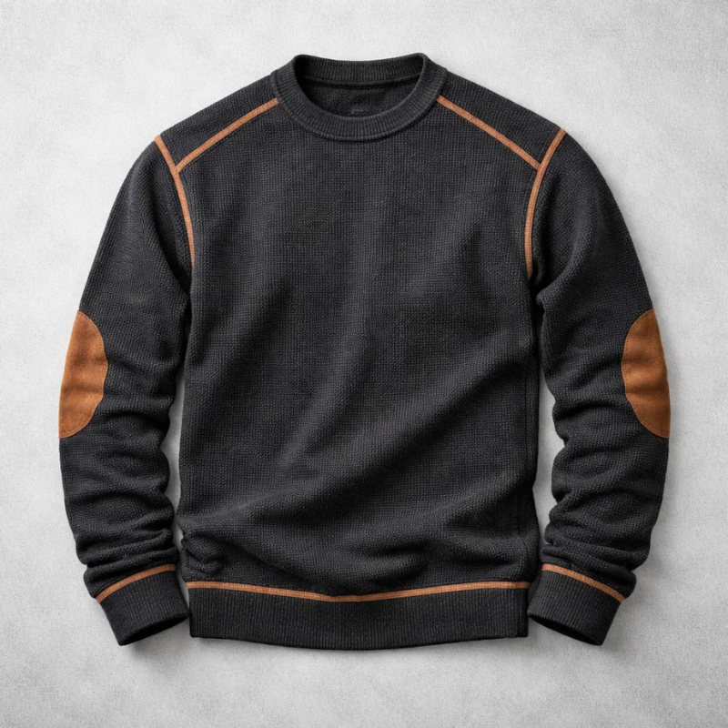 Pull homme texturé en maille gaufrée à coudières – Rémi – Noir