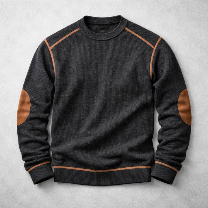 Pull homme texturé en maille gaufrée à coudières – Rémi – Noir