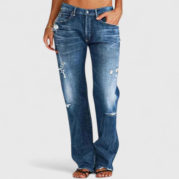 Jean bootcut femme délavé style vintage – Dakota – Bleu foncé