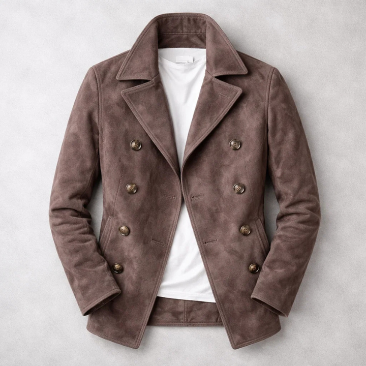 Manteau croisé homme heritage brossé à revers crantés – Aurélien – Marron foncé