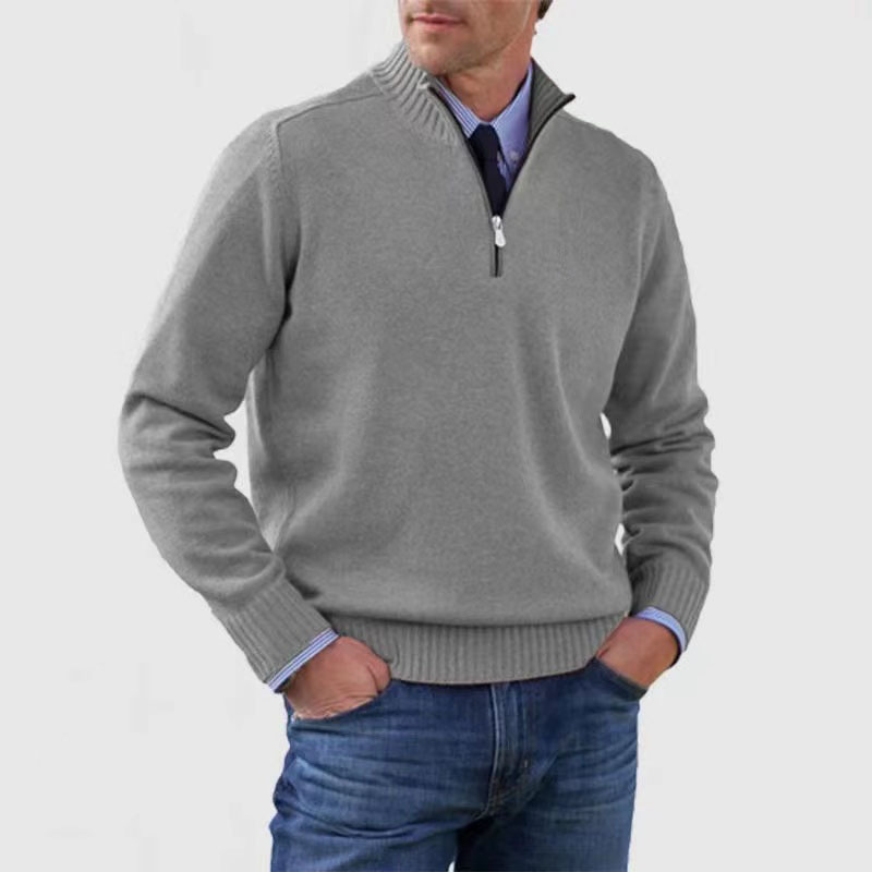 Pull demi-zip homme coupe classique en maille premium – Lucien – Gris