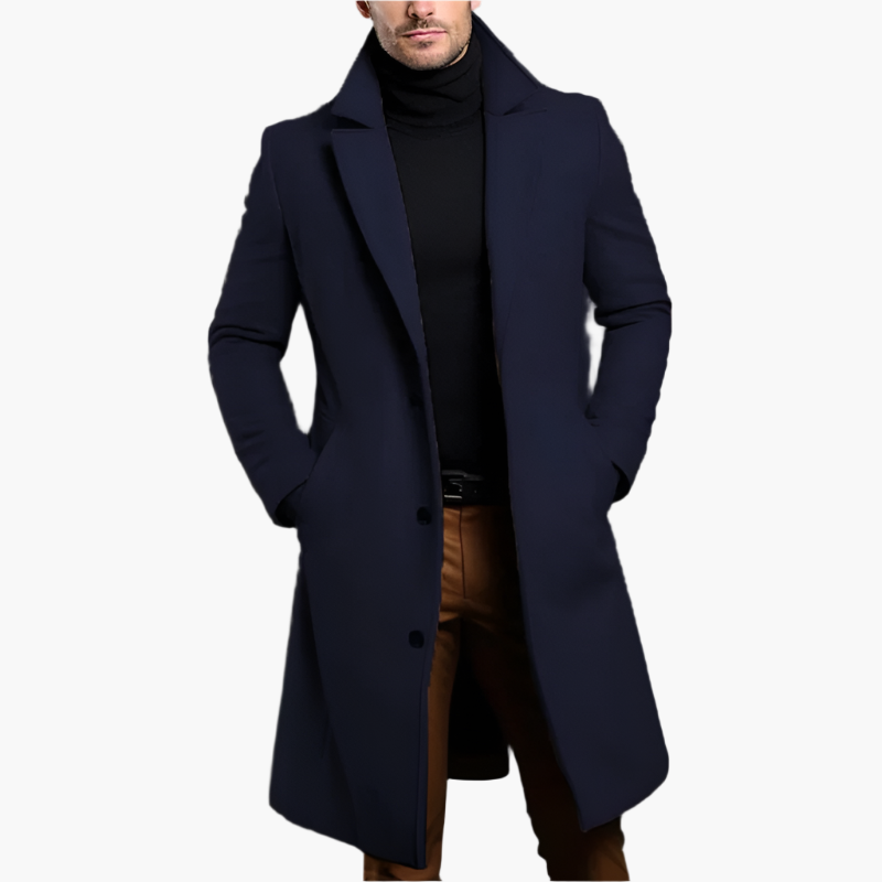 Manteau long homme en laine mélangée à col cranté – Quentin - Bleu