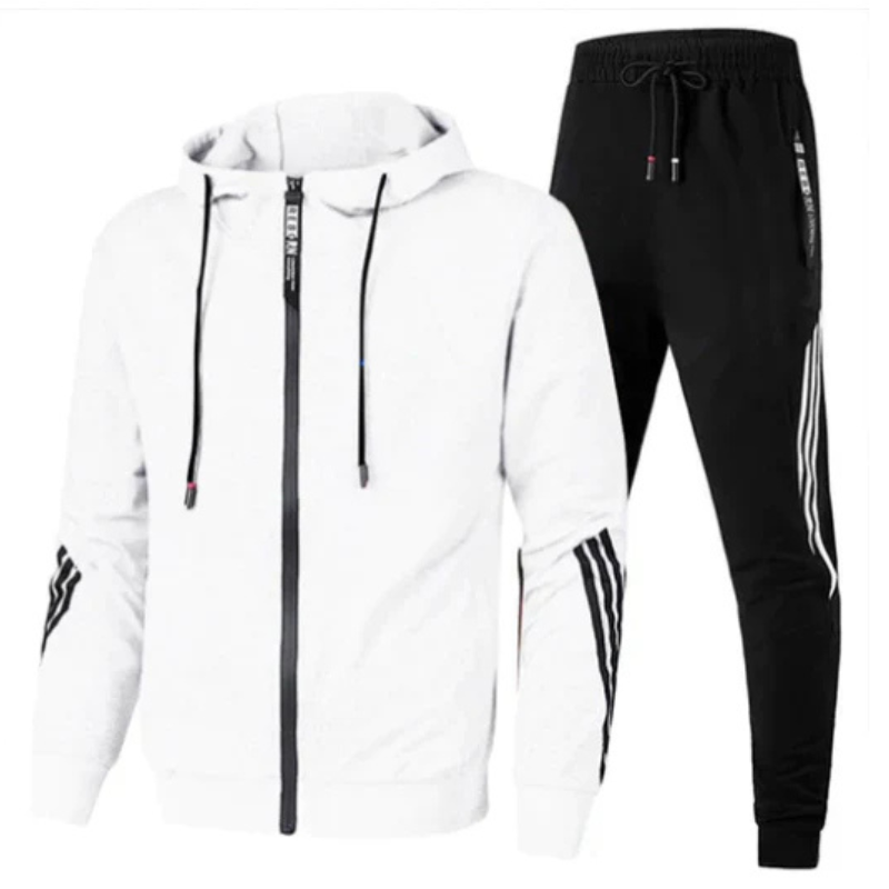 Ensemble homme sweat à capuche et pantalon streetwear moderne – David – Blanc