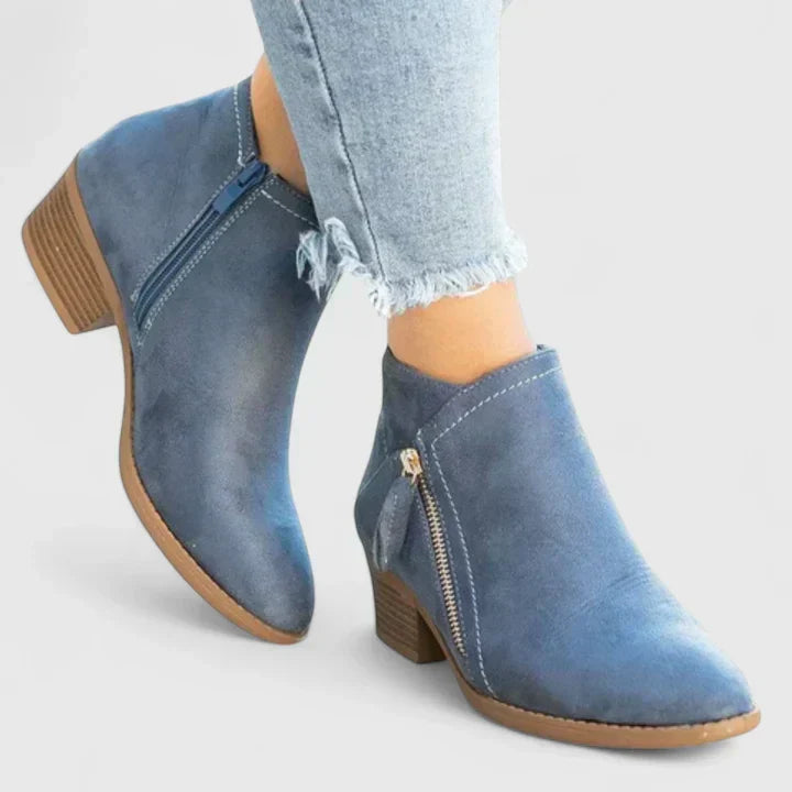 Bottines élégantes femme à soutien orthopédique et zip – Friana – Bleu