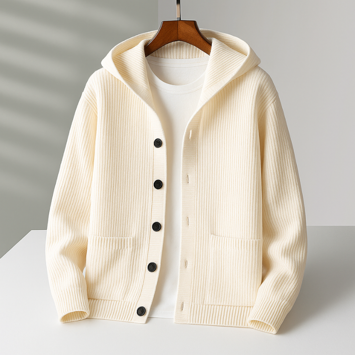 Cardigan à capuche homme en maille isolante – Nils – Beige
