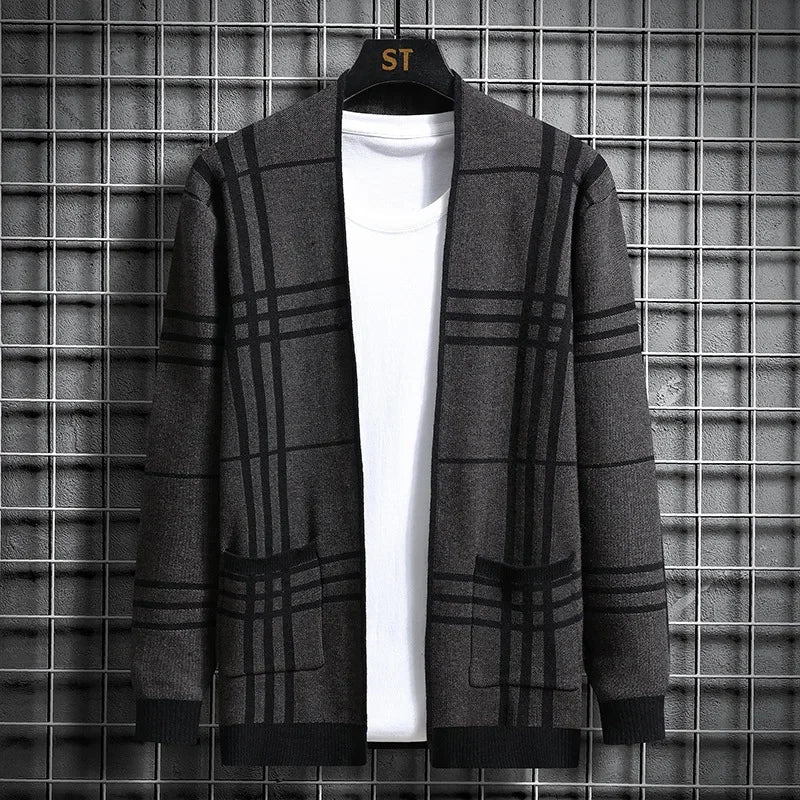 Cardigan homme en maille à carreaux ouvert à poches – Gaspard – vue 5