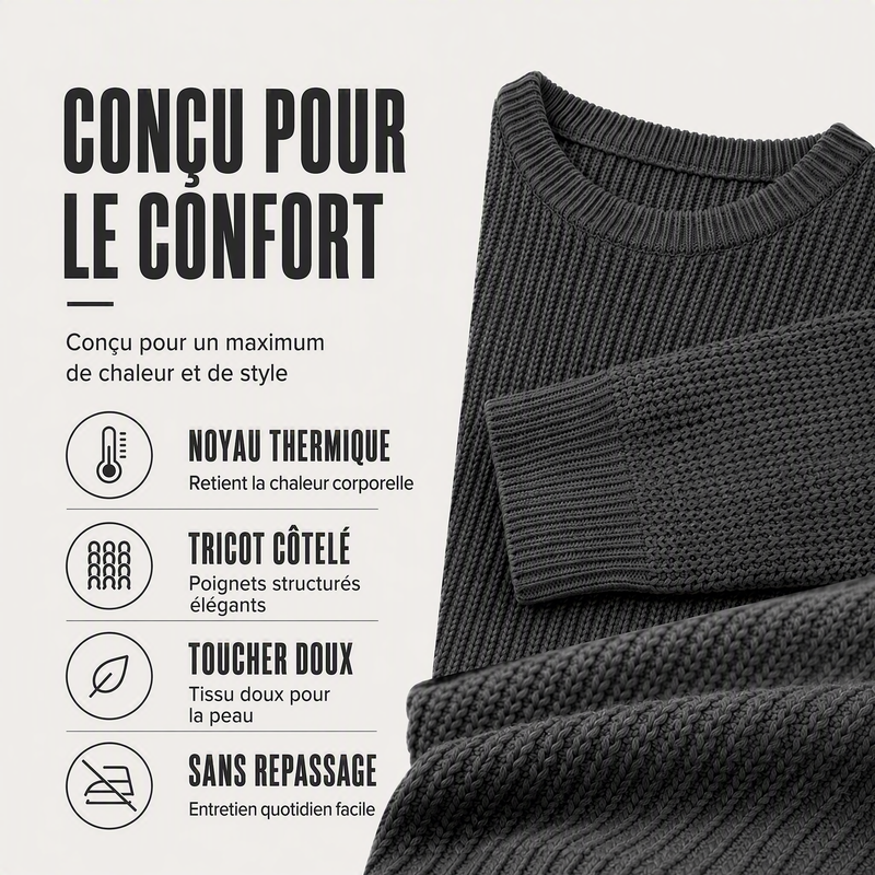 Pull homme col rond en maille texturée coupe ample – Gauthier - vue 3