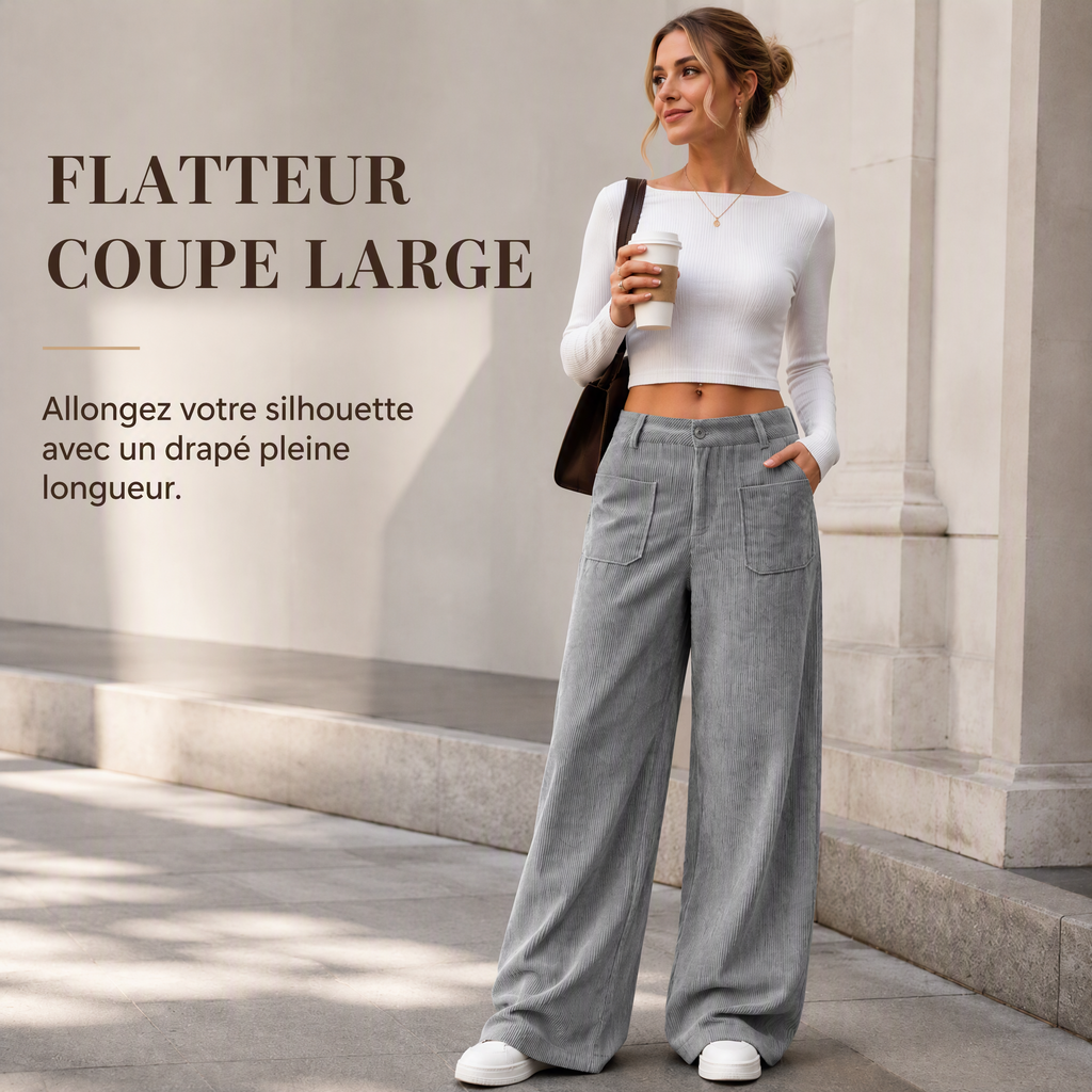 Pantalon large femme en velours côtelé taille haute – Juliette - vue 9