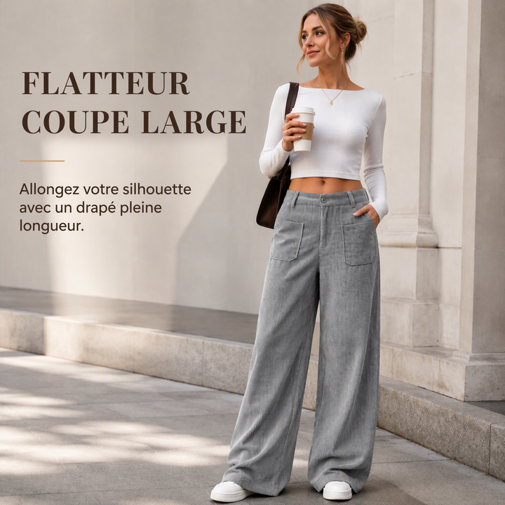 Pantalon large femme en velours côtelé taille haute – Juliette - vue 9