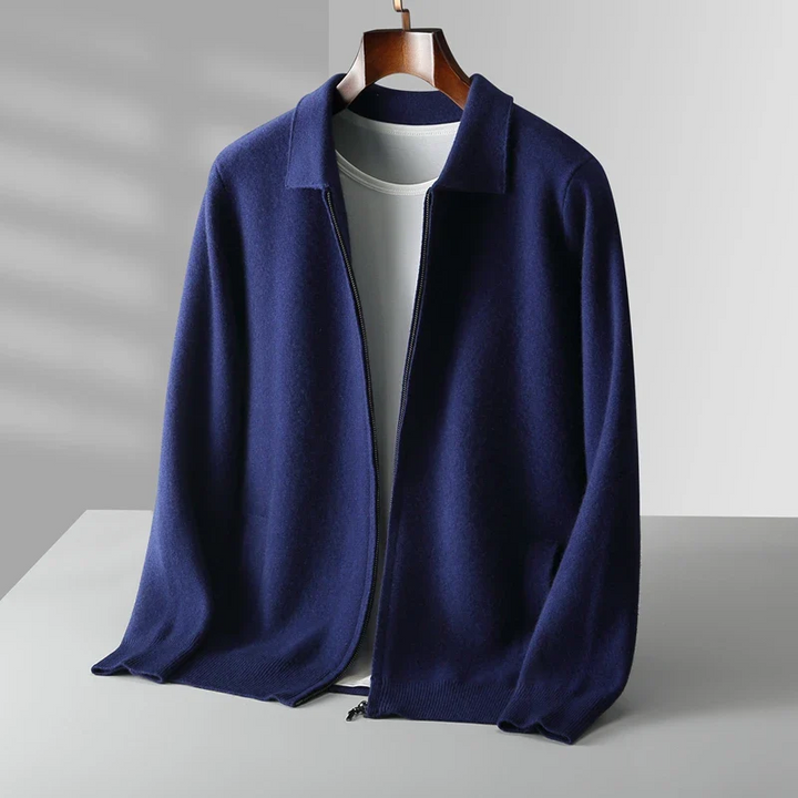 Cardigan zippé homme élégant en maille – Ethan – Bleu