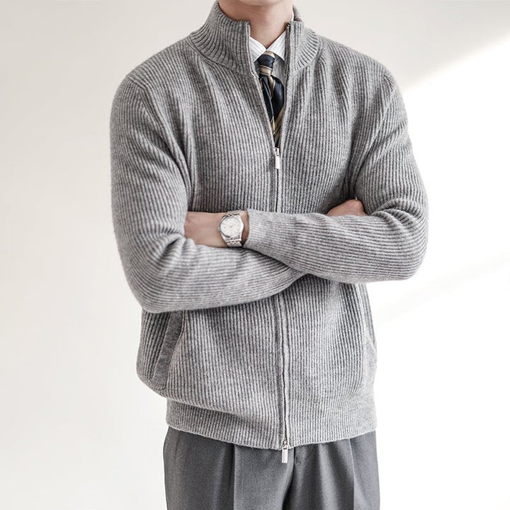 Pull zippé homme moderne en maille de coton côtelée – Kristian – Gris