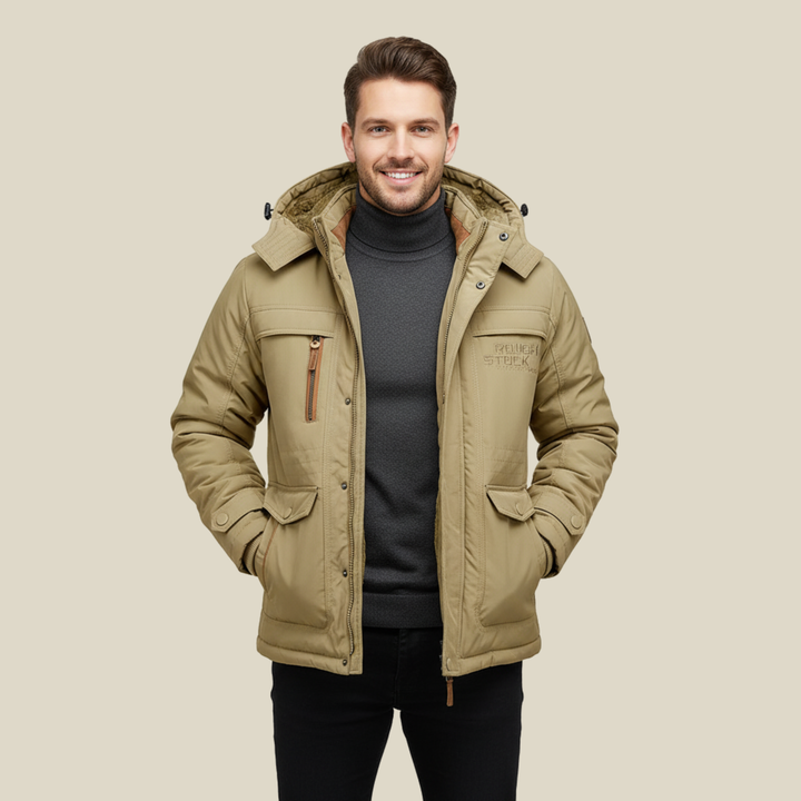 Manteau d'hiver homme robuste et imperméable à capuche amovible – Tobias – Kaki