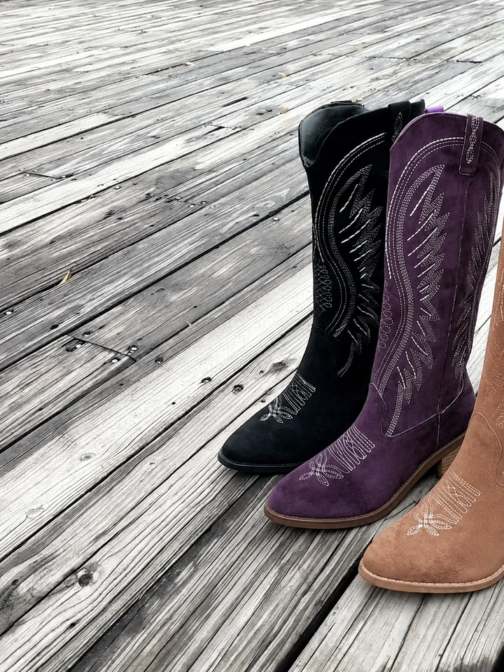 Bottes cowboy femme en daim à bout pointu – Claire – vue 9