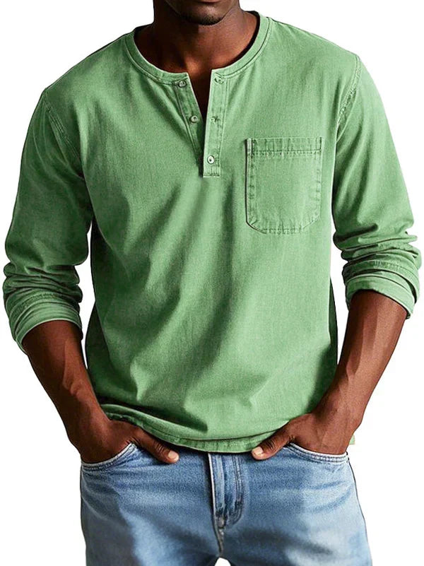 T-shirt henley homme décontracté à manches longues – Philipp – Vert