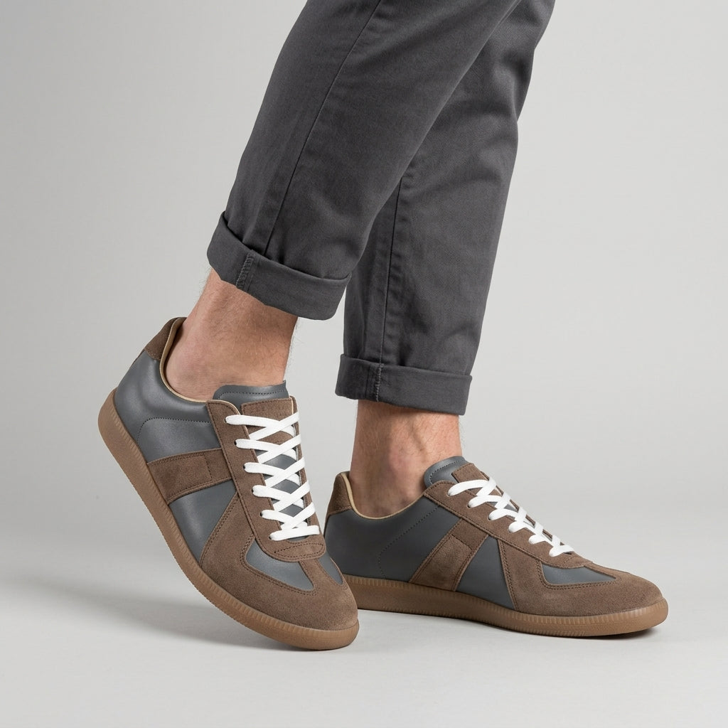 Baskets basses homme rétro à panneaux texturés – Harrington – Gris