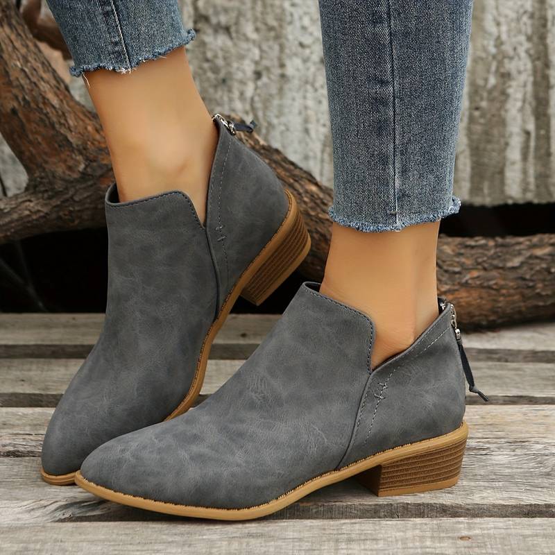Bottines femme décontractées à enfiler et talon bas – Annette – Gris