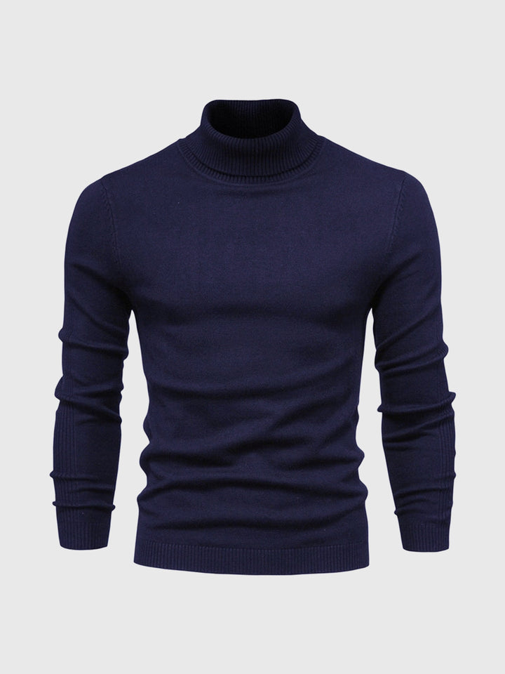 Pull col roulé homme en coton doux coupe ajustée – Bastien – Bleu foncé