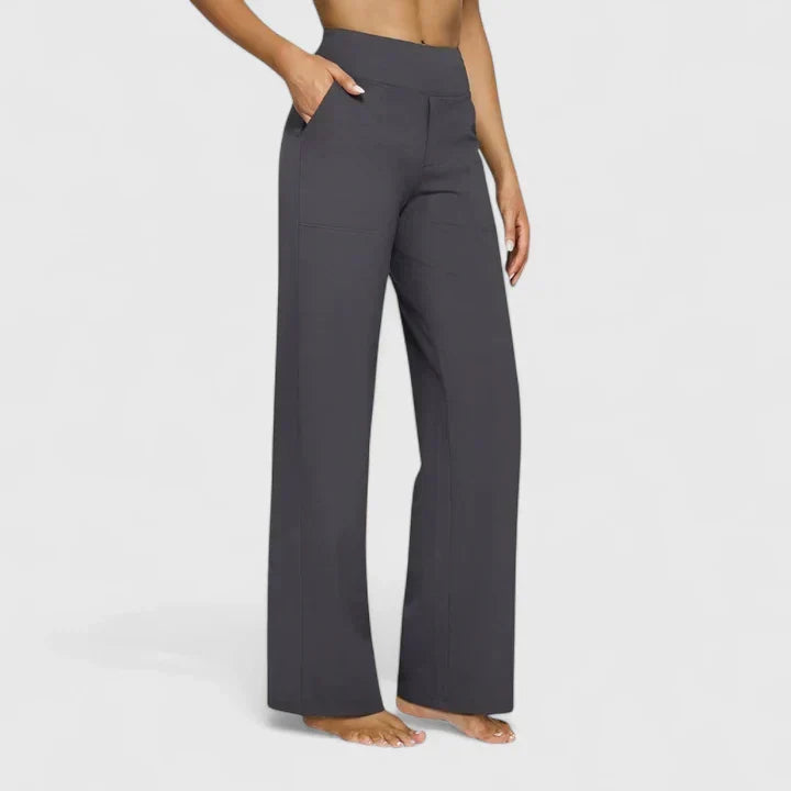 Pantalon femme taille haute à jambe droite et poches – Romane - Gris