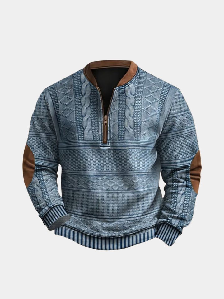 Pull homme d'hiver en maille texturée à col demi-zip – Jean – vue 1