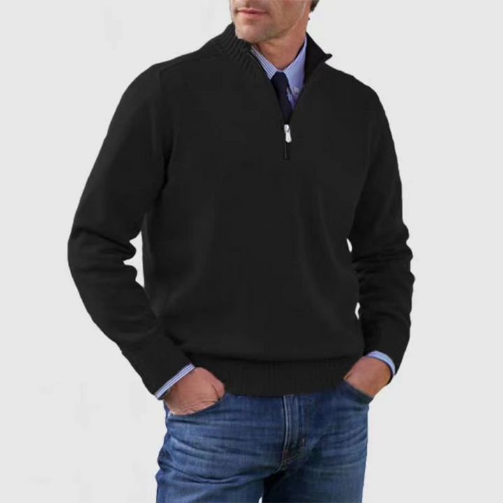 Pull demi-zip homme coupe classique en maille premium – Lucien – Noir