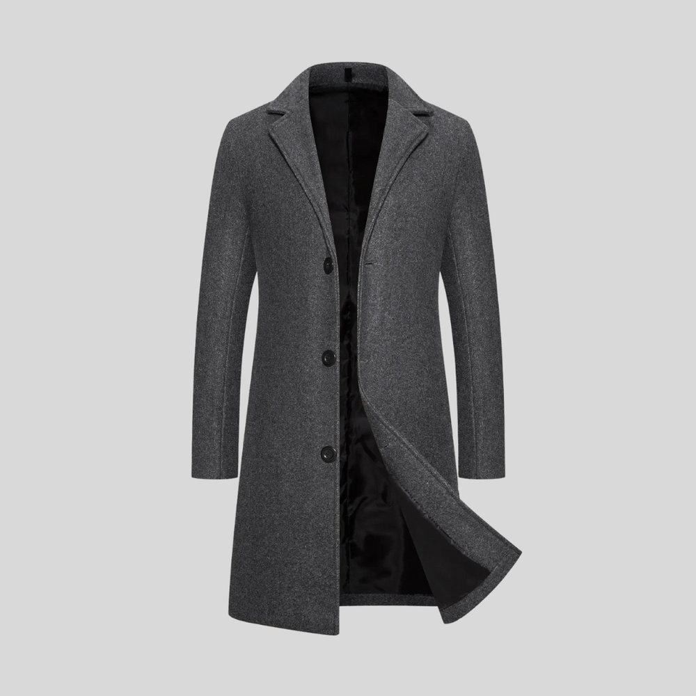 Manteau long homme élégant en laine à trois boutons – Augustin – Gris foncé