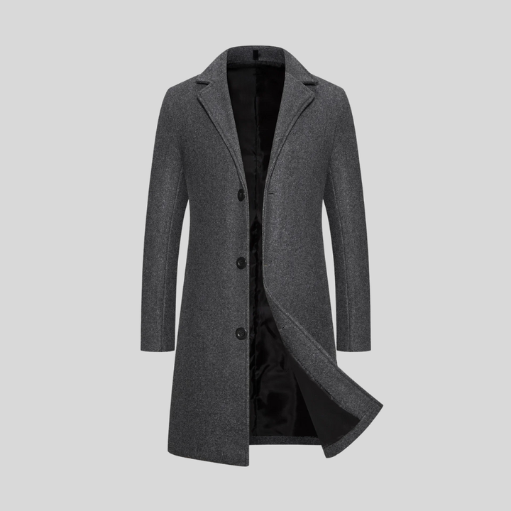 Manteau long homme élégant en laine à trois boutons – Augustin – Gris foncé