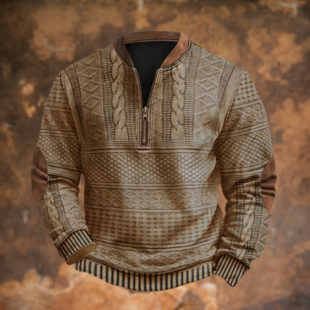 Pull homme d'hiver en maille texturée à col demi-zip – Jean – Beige