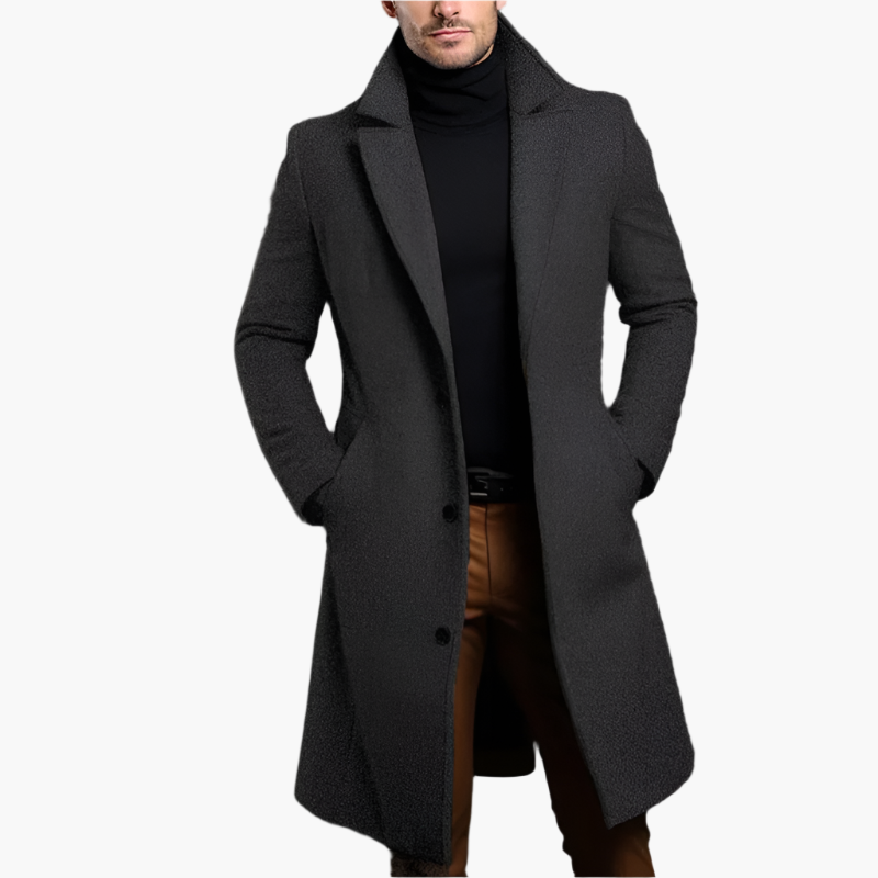 Manteau long homme en laine mélangée à col cranté – Quentin - Gris