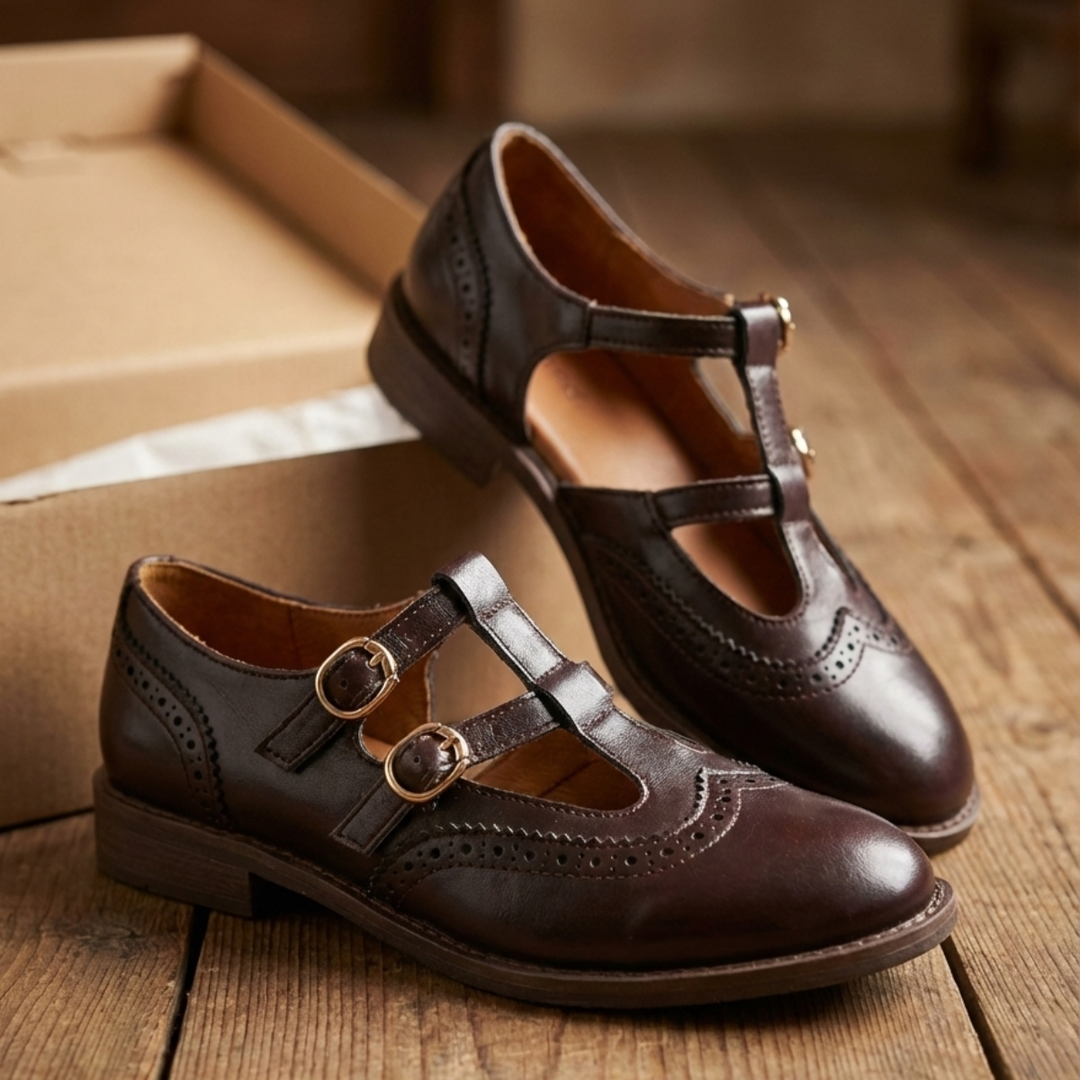 Babies femme classiques à talon bas et boucle – Mary Jane – Marron