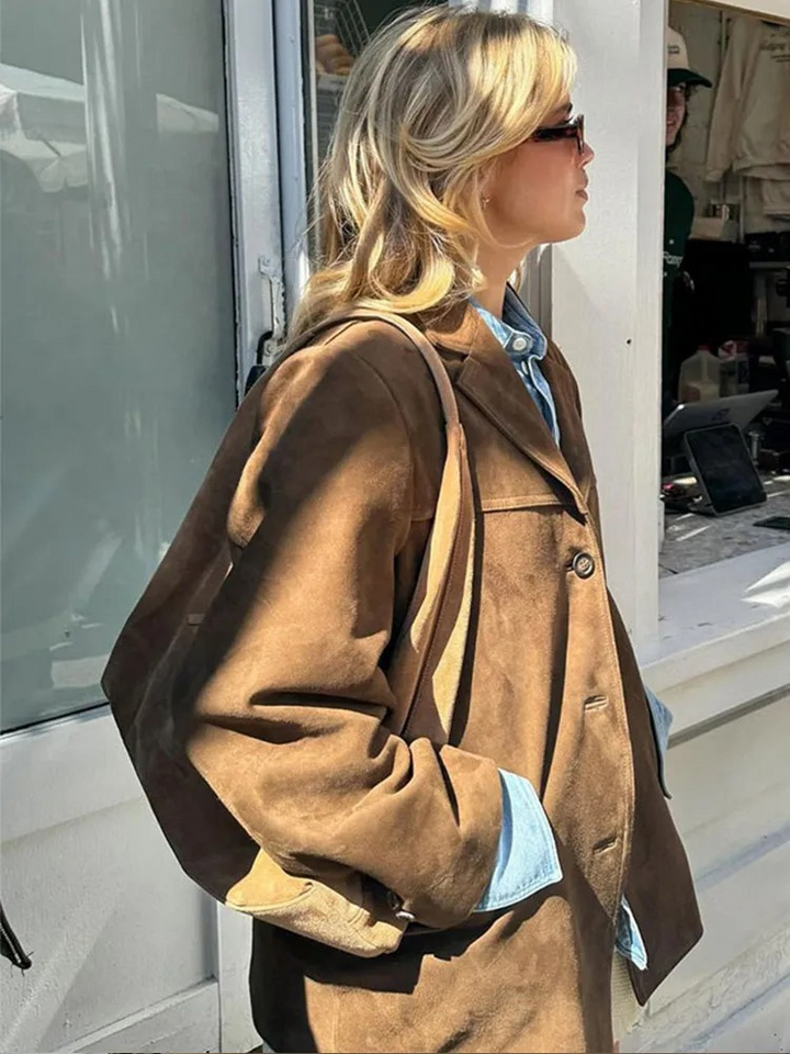 Veste blazer oversize femme effet daim marron – Jeanne - vue 3