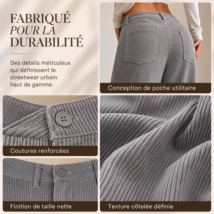 Pantalon large femme en velours côtelé taille haute – Juliette - vue 8