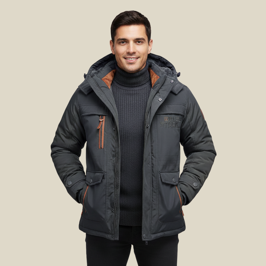 Manteau d'hiver homme robuste et imperméable à capuche amovible – Tobias – Bleu marine