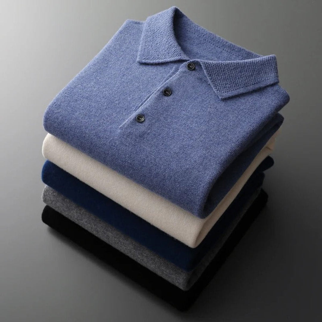 Pull polo homme élégant en maille façon cachemire à boutons – David – vue 10