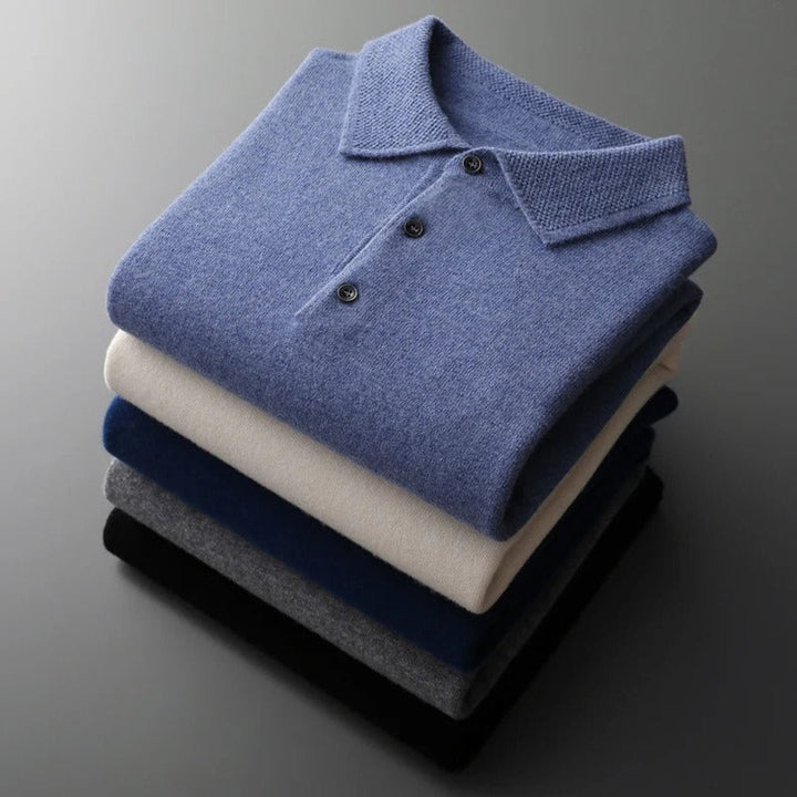 Pull polo homme élégant en maille façon cachemire à boutons – David – vue 10