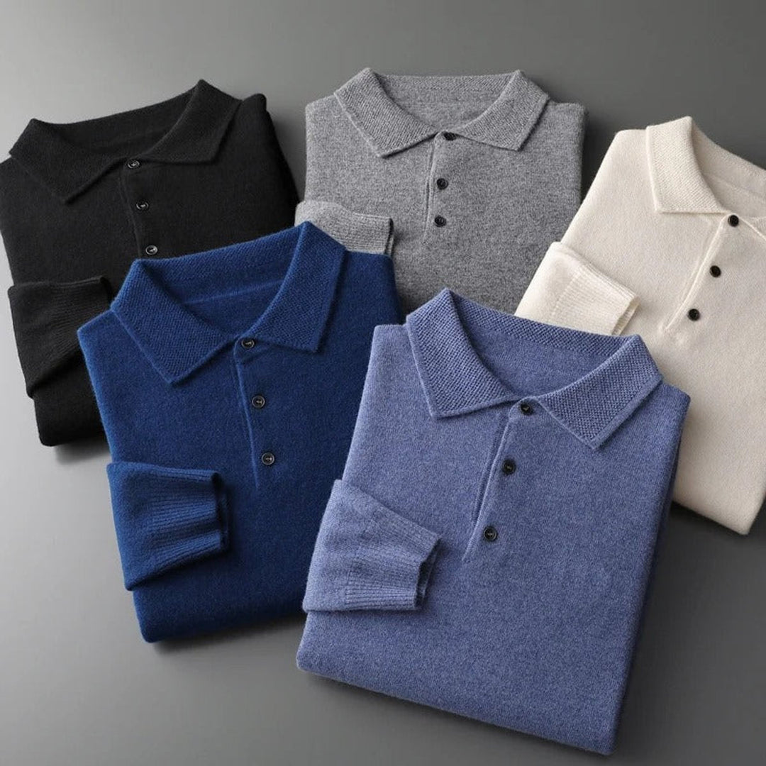 Pull polo homme élégant en maille façon cachemire à boutons – David – vue 5