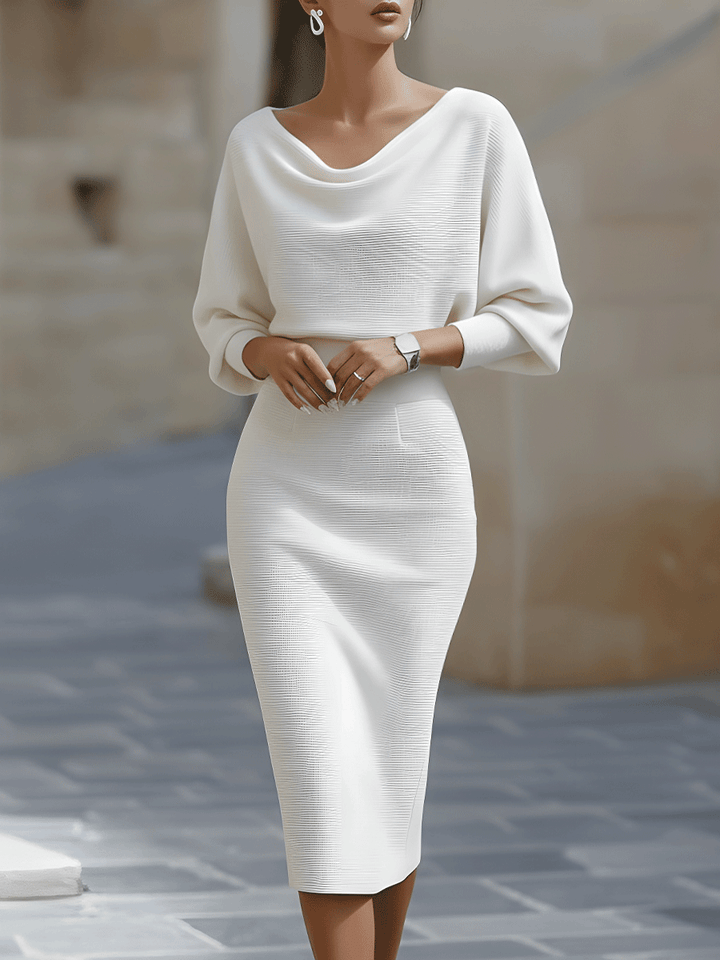 Robe midi moulante femme col bateau à manches chauve-souris – Jacqueline – vue 4