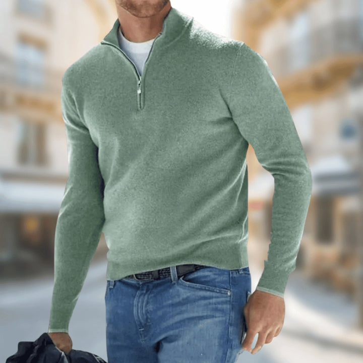 Pull homme léger en maille fine à quart de zip – Maximilian – Vert