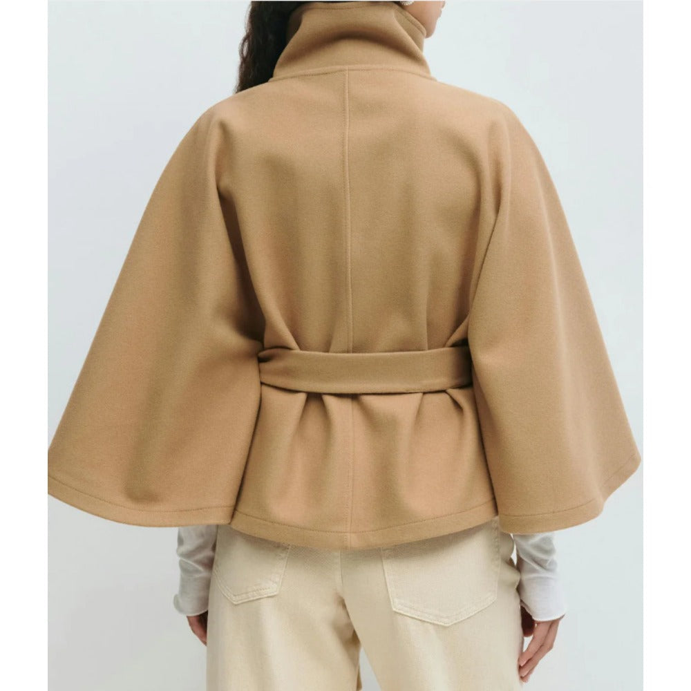 Manteau cape femme à col montant et ceinture nouée – Clémence - vue 2
