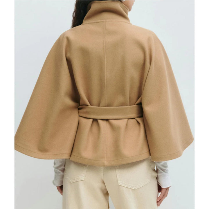 Manteau cape femme à col montant et ceinture nouée – Clémence - vue 2