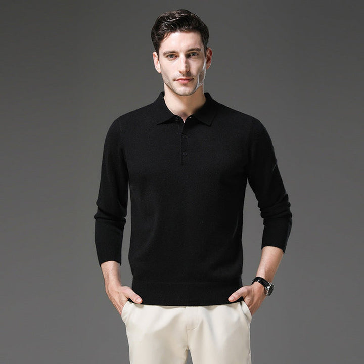 Pull polo homme élégant en maille façon cachemire à boutons – David – vue 8