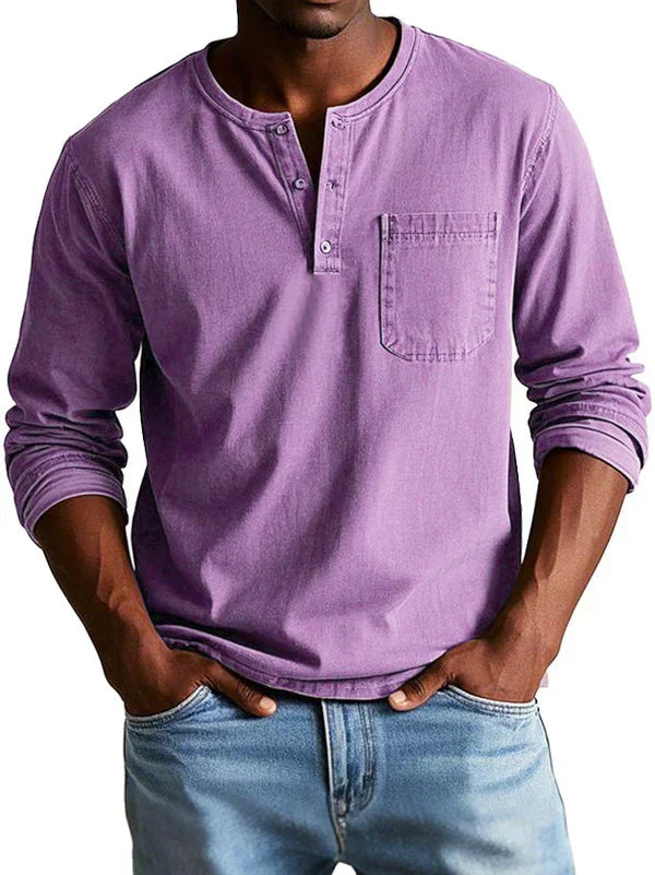 T-shirt henley homme décontracté à manches longues – Philipp – Lilas