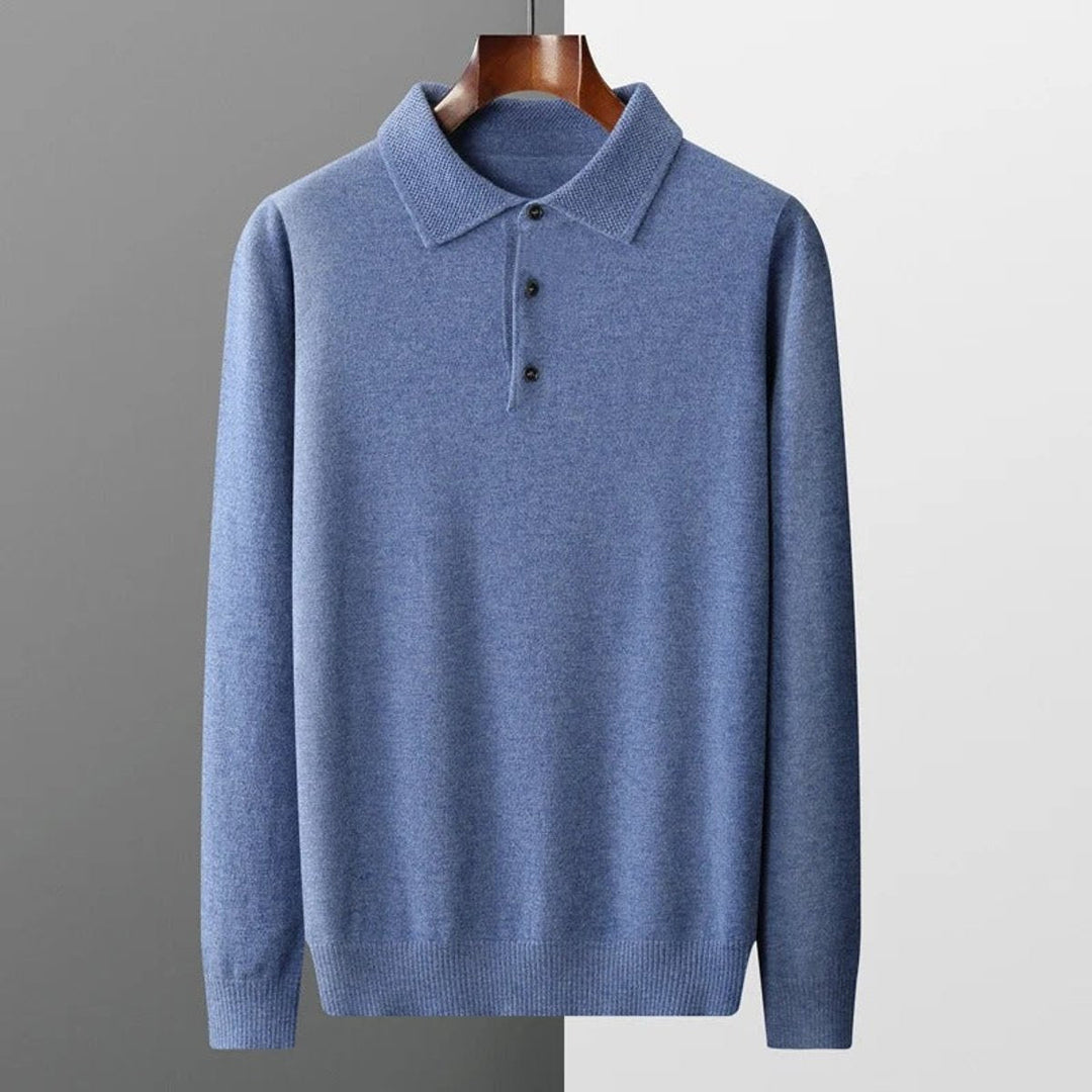 Pull polo homme élégant en maille façon cachemire à boutons – David – vue 12