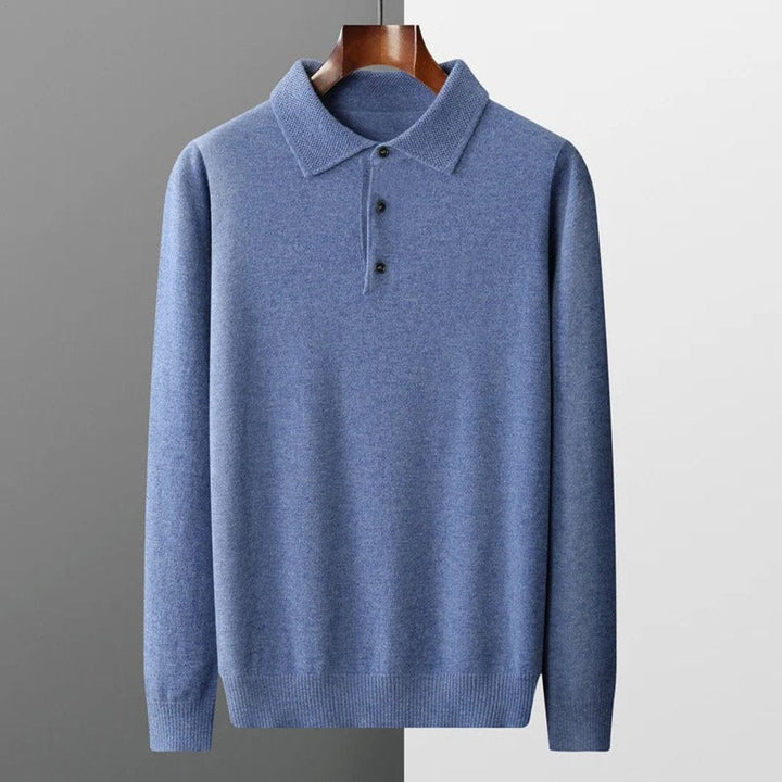 Pull polo homme élégant en maille façon cachemire à boutons – David – vue 12