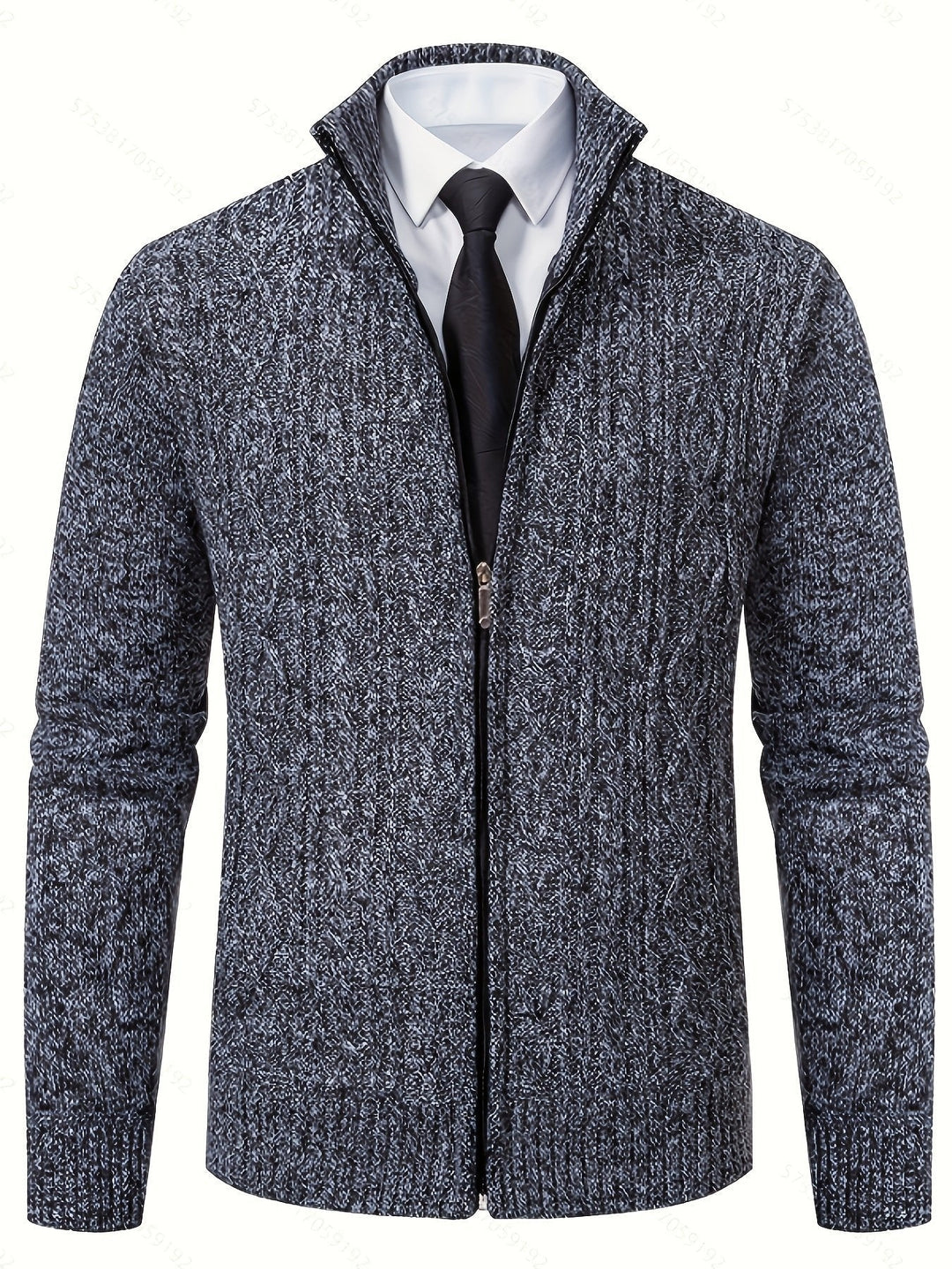 Cardigan zippé homme en maille torsadée à col montant – Henrik – Gris foncé