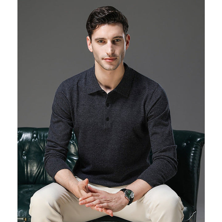 Pull polo homme élégant en maille façon cachemire à boutons – David – vue 15